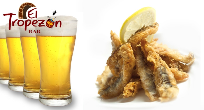 4 Bebidas+ 4 Tapas + 1/2 de Tomare RAF + 1/2 de Boquerón Frito o Parrillada, sólo 12€ en El Tropezón