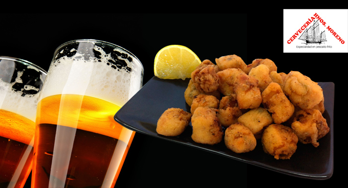 Jarra de cerveza o tinto de verano de un litro, plato de japutas y plato de calamares!!!
