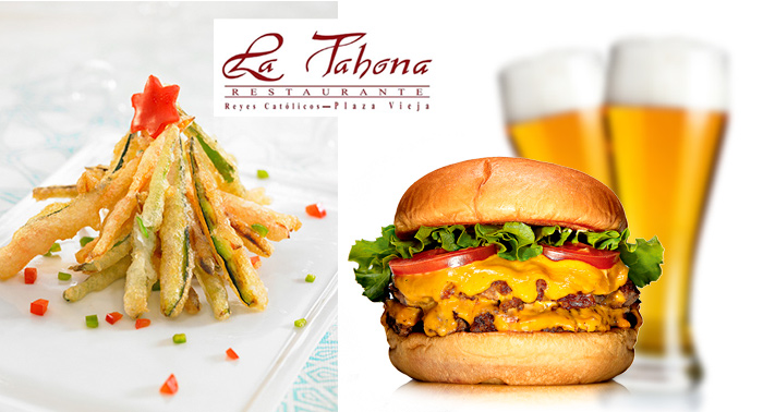 2 Deliciosas Hamburguesas de Buey, Kobe y Angus de 200gr + patatas + ración + 2 bebidas