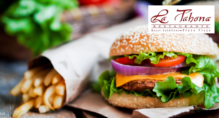 2 Deliciosas Hamburguesas de Buey, Kobe y Angus de 200gr + patatas + ración + 2 bebidas
