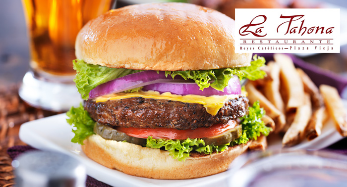 2 Deliciosas Hamburguesas de Buey, Kobe y Angus de 200gr + patatas + ración + 2 bebidas
