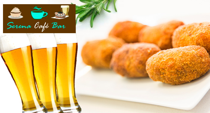 Menú para 2 Pers: 6 tubos + Croquetas caseras + carne al roquefort y patatas a lo pobre+ postre