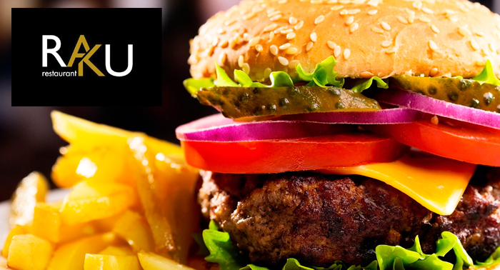 Menú Gourmet para 2: 2 Hamburguesas de Angus con patatas + 2 Bebidas, por RAKU Restaurant.