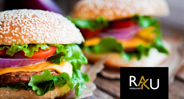 Menú Gourmet para 2: 2 Hamburguesas de Angus con patatas + 2 Bebidas, por RAKU Restaurant.