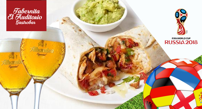 ¡Promoción mundial 2018! 4 Cañas Alhambra + 2 Burritos o Tacos Cordobeses + Patatas