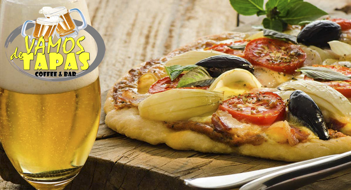 ¡Plan perfecto para 2 en Roquetas! Pizza familiar + 2 Bebidas en Vamos de Tapas por sólo 8.50€