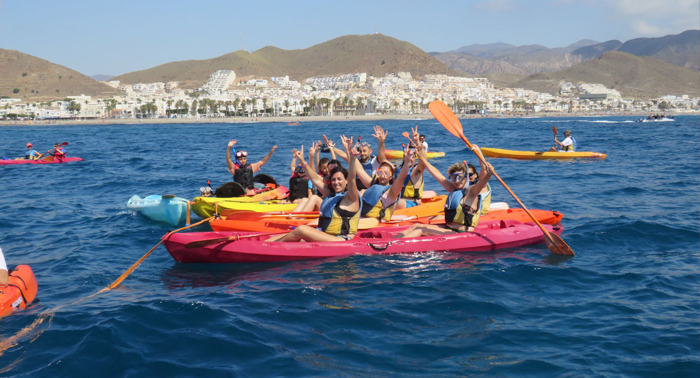 Nueva Ruta en Kayak 3h + Snorkel+ Picnic+ Fotos+ Funda Móvil, Playa Algarrobico, Cala Galera