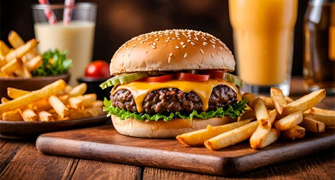 Delicioso Planazo: 2 Hamburguesas Gourmet + Patatas + 2 Bebidas + Postre en Jauja