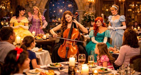 Cena, Encuentro con las Princesas y Concierto de Chelo de Canciones Disney 